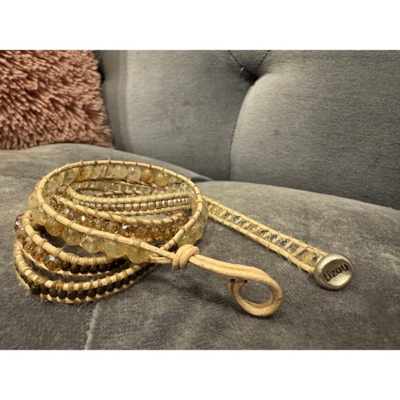 J2. MSRP $68  | Lizou Hope Beaded Wrap Bracelet 34–36” Cream Leather | QUICKSHIP - Picture 6 of 9